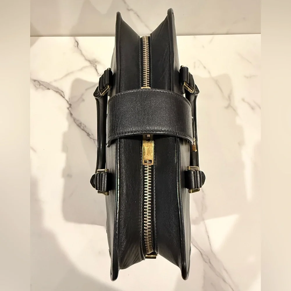 Yves Saint Laurent Black Leather Top-Handle Bag with Gold Hardware